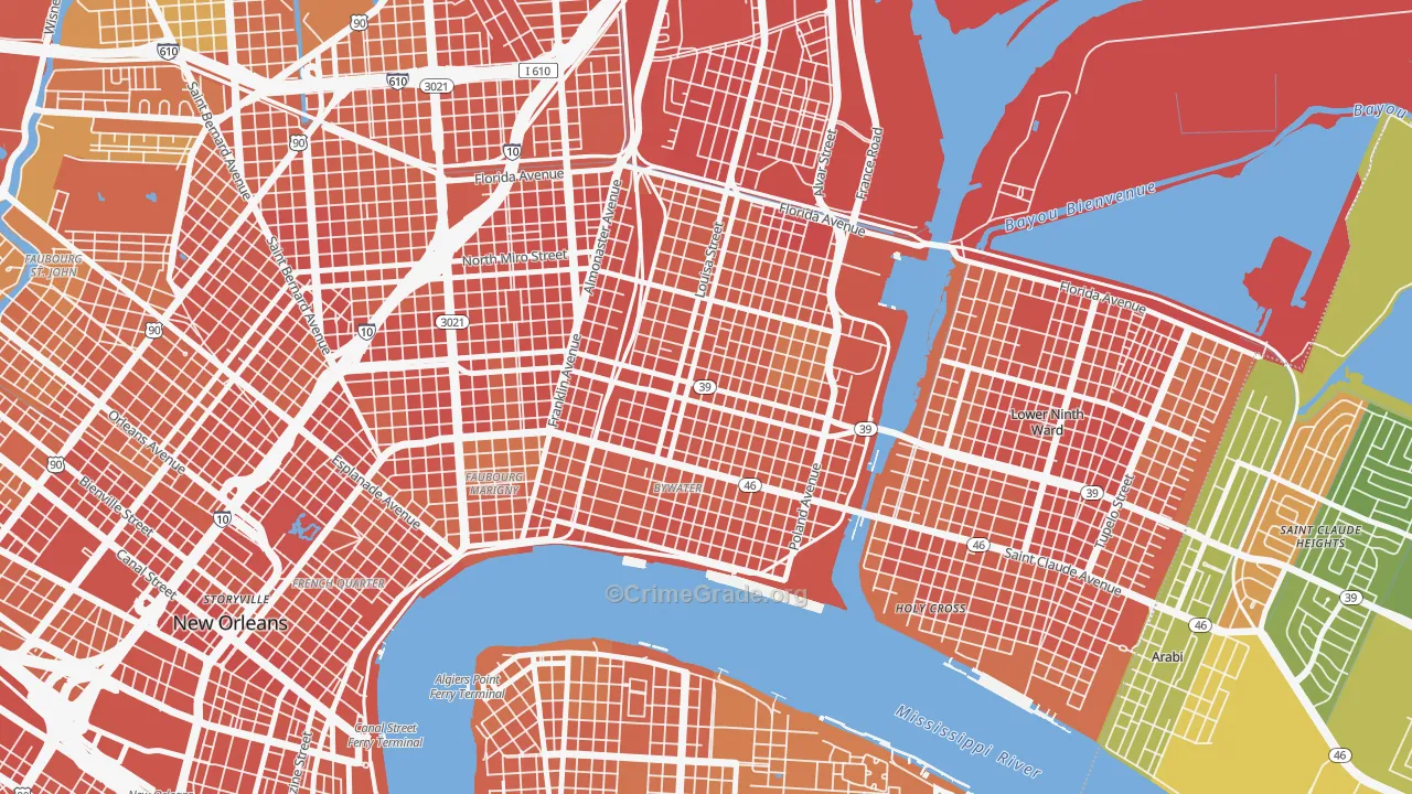 Saint Claude, New Orleans, LA Map of Murder Rates
