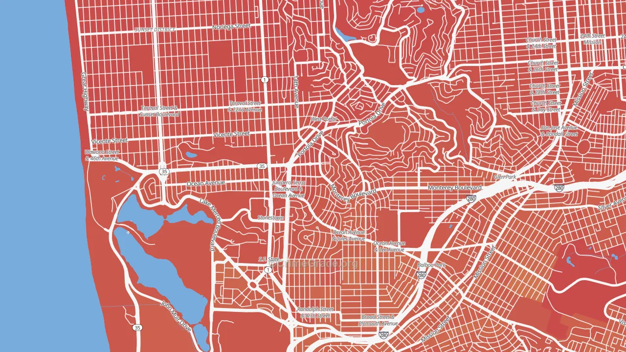 Saint Francis Wood, San Francisco, CA Map of Murder Rates