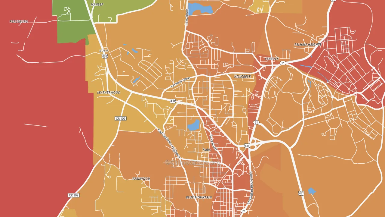 Saks, AL Map of Murder Rates