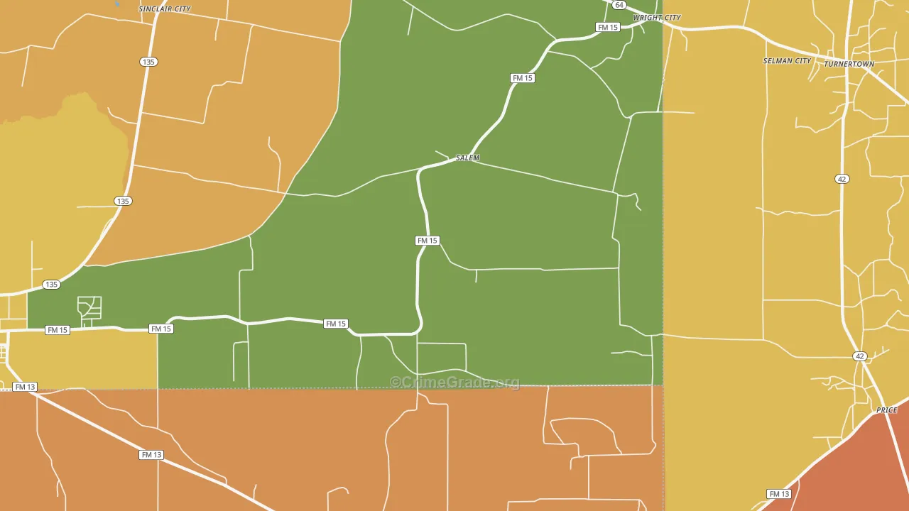 Salem, TX Map of Murder Rates