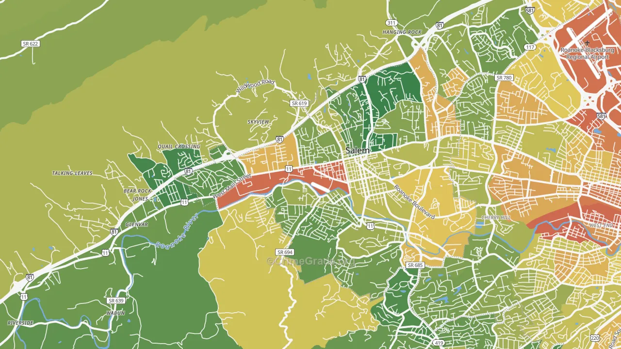 Salem, VA Map of Murder Rates