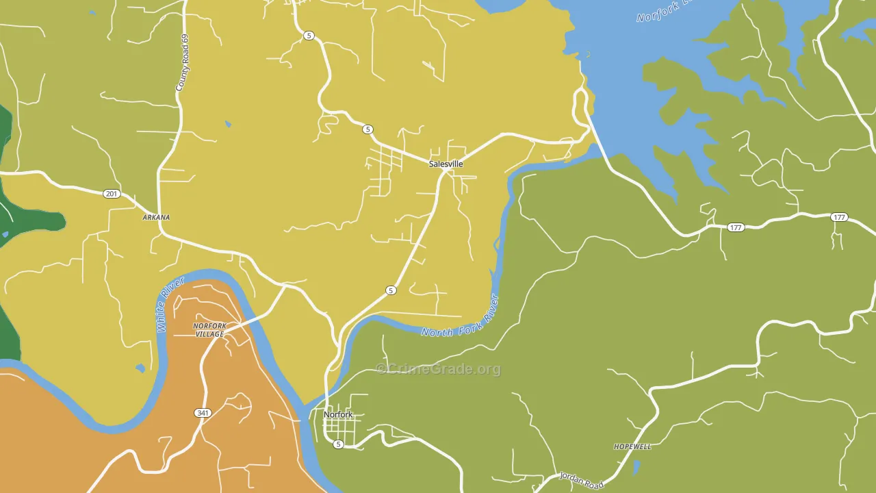 Salesville, AR Map of Murder Rates