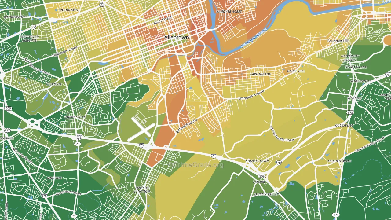 salisbury, Allentown, PA Map of Murder Rates
