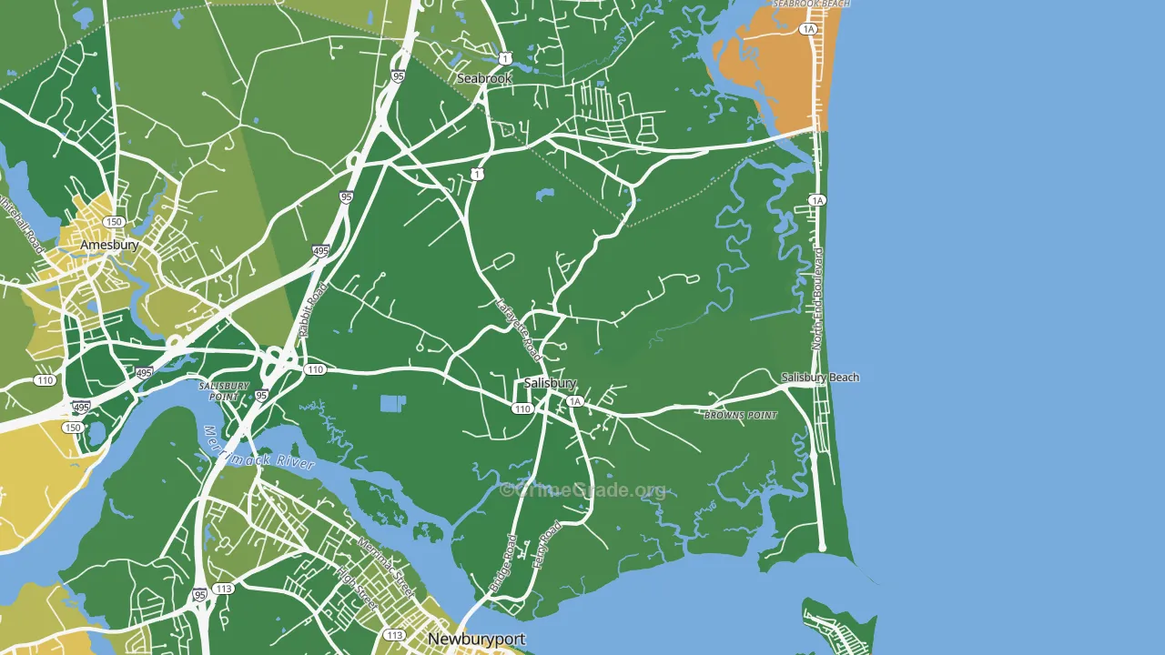 Salisbury, MA Map of Murder Rates