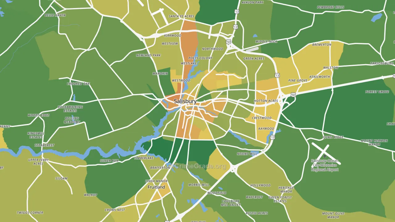 Salisbury, MD Map of Murder Rates
