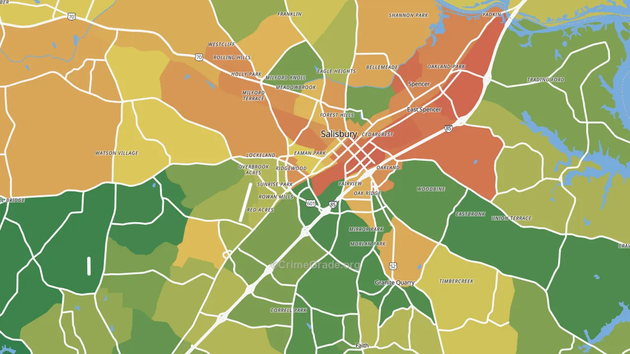 Salisbury, NC Map of Murder Rates