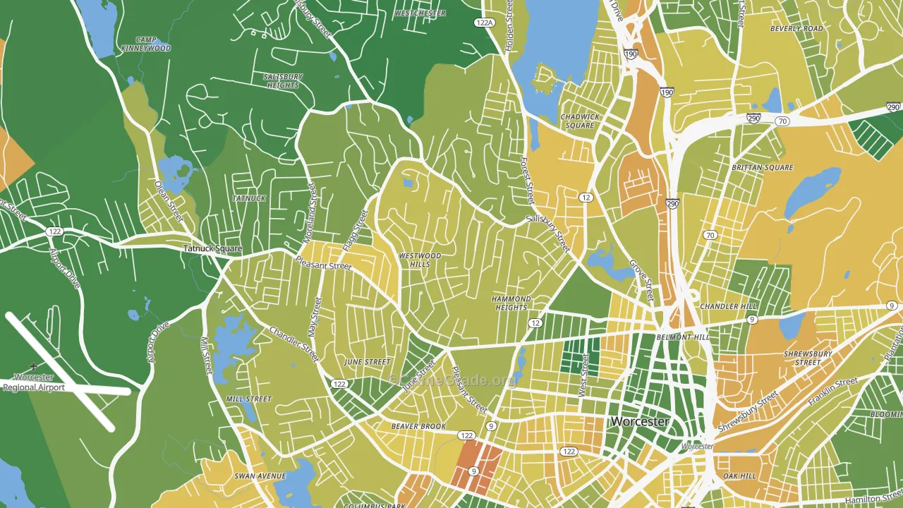 Salisbury Street, Worcester, MA Map of Murder Rates
