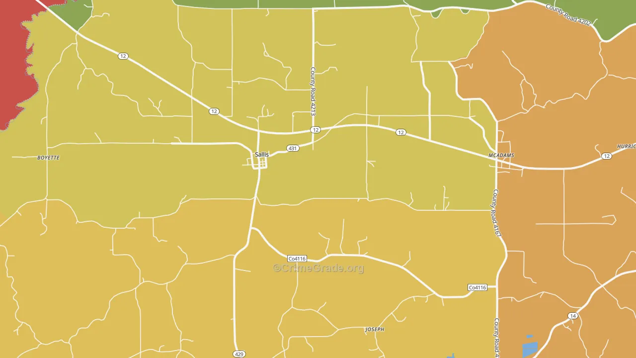 Sallis, MS Map of Murder Rates