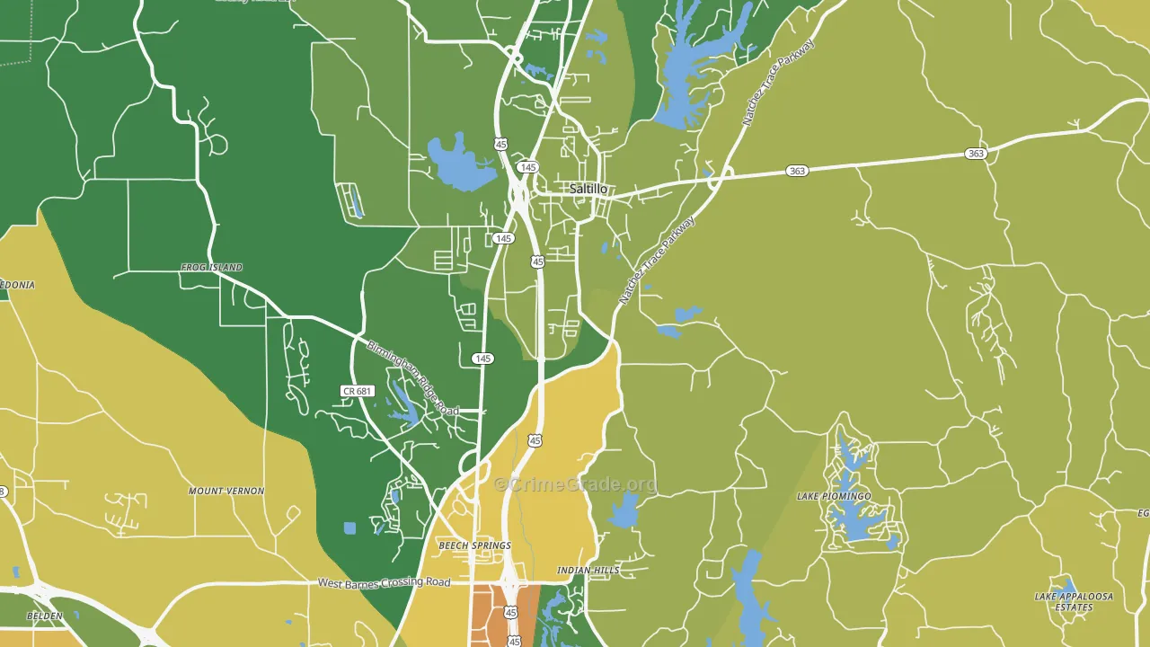 Saltillo, MS Map of Murder Rates