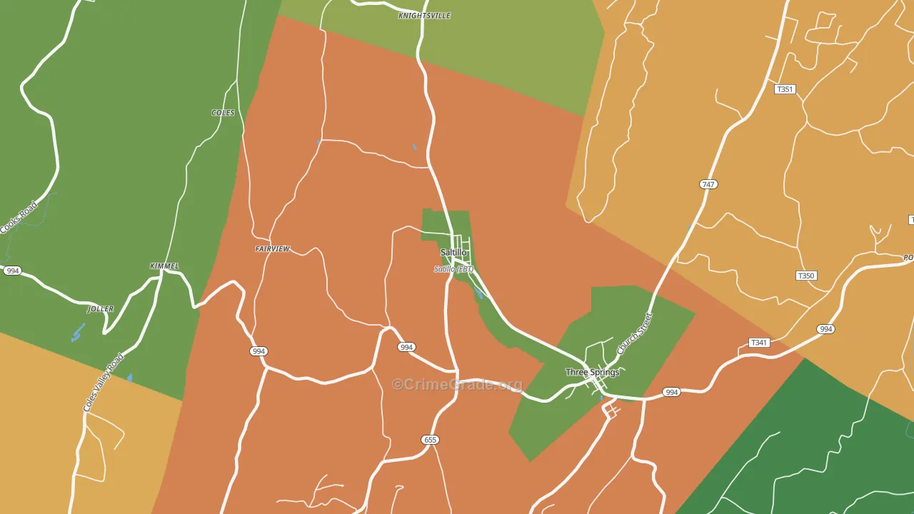 Saltillo, PA Map of Murder Rates