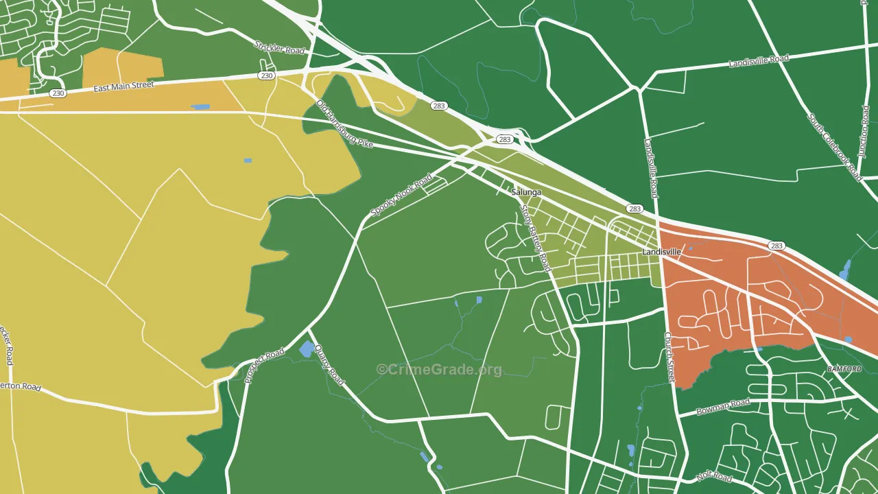 Salunga, PA Map of Murder Rates
