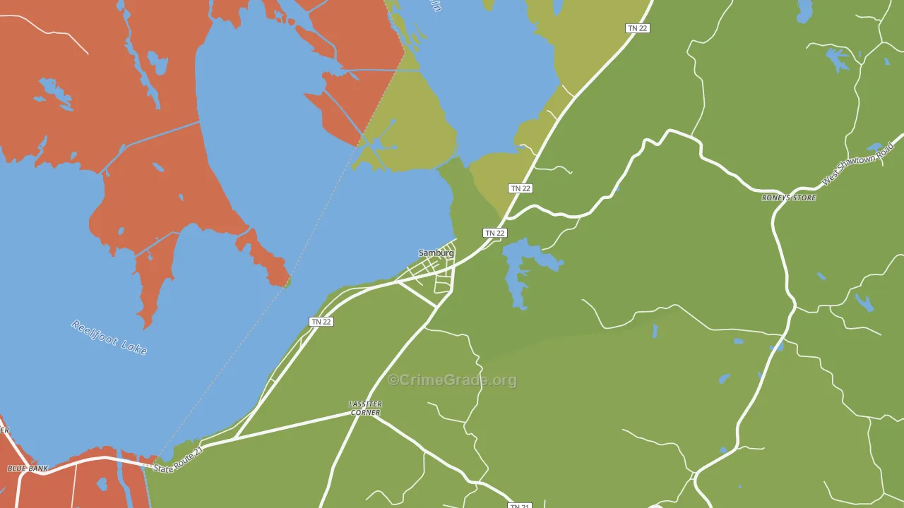 Samburg, TN Map of Murder Rates