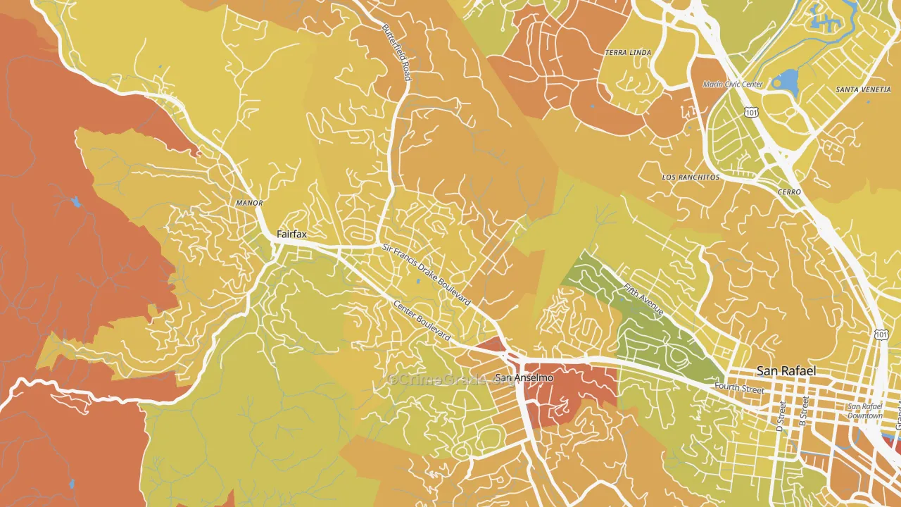 San Anselmo, CA Map of Murder Rates