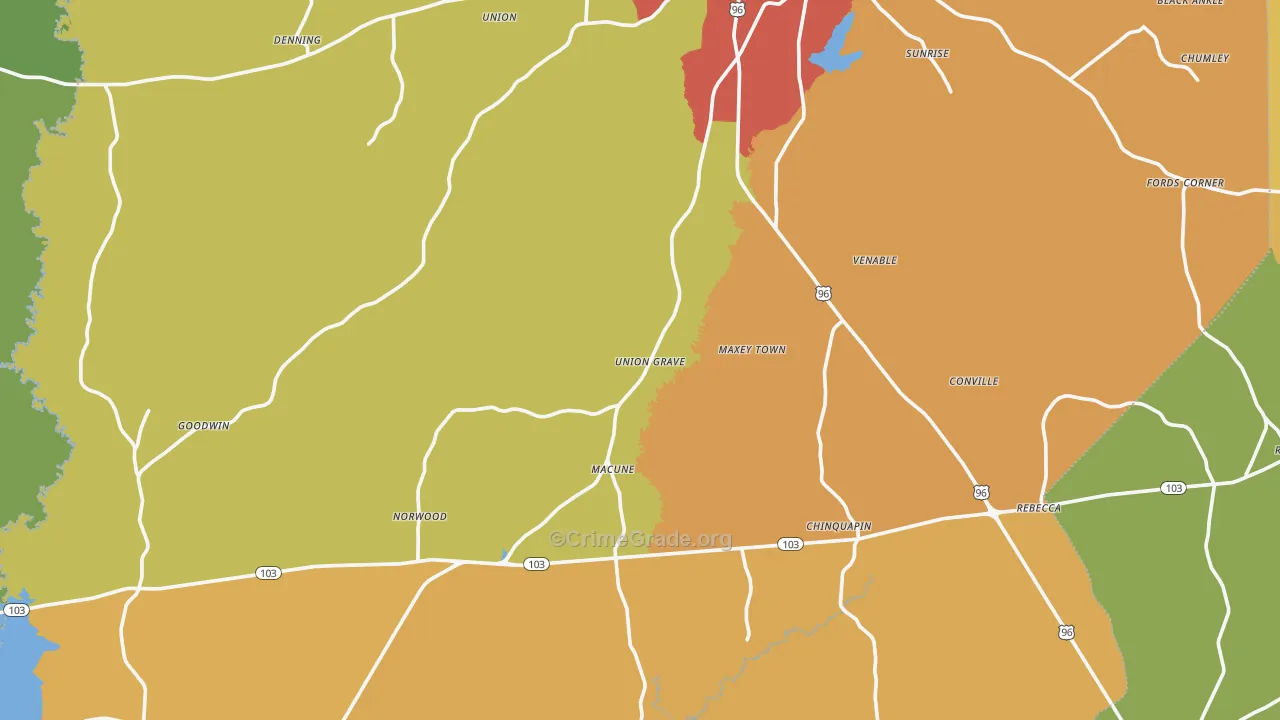 San Augustine County, TX Map of Murder Rates