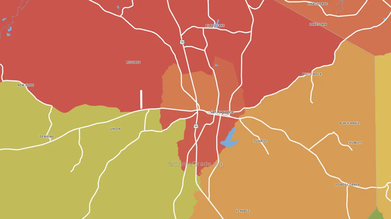 San Augustine, TX Map of Murder Rates
