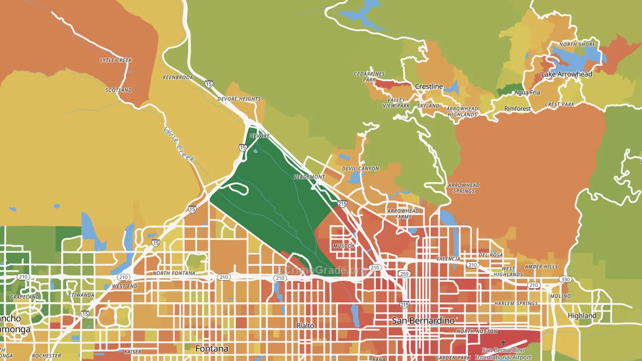 San Bernardino County, CA Map of Murder Rates