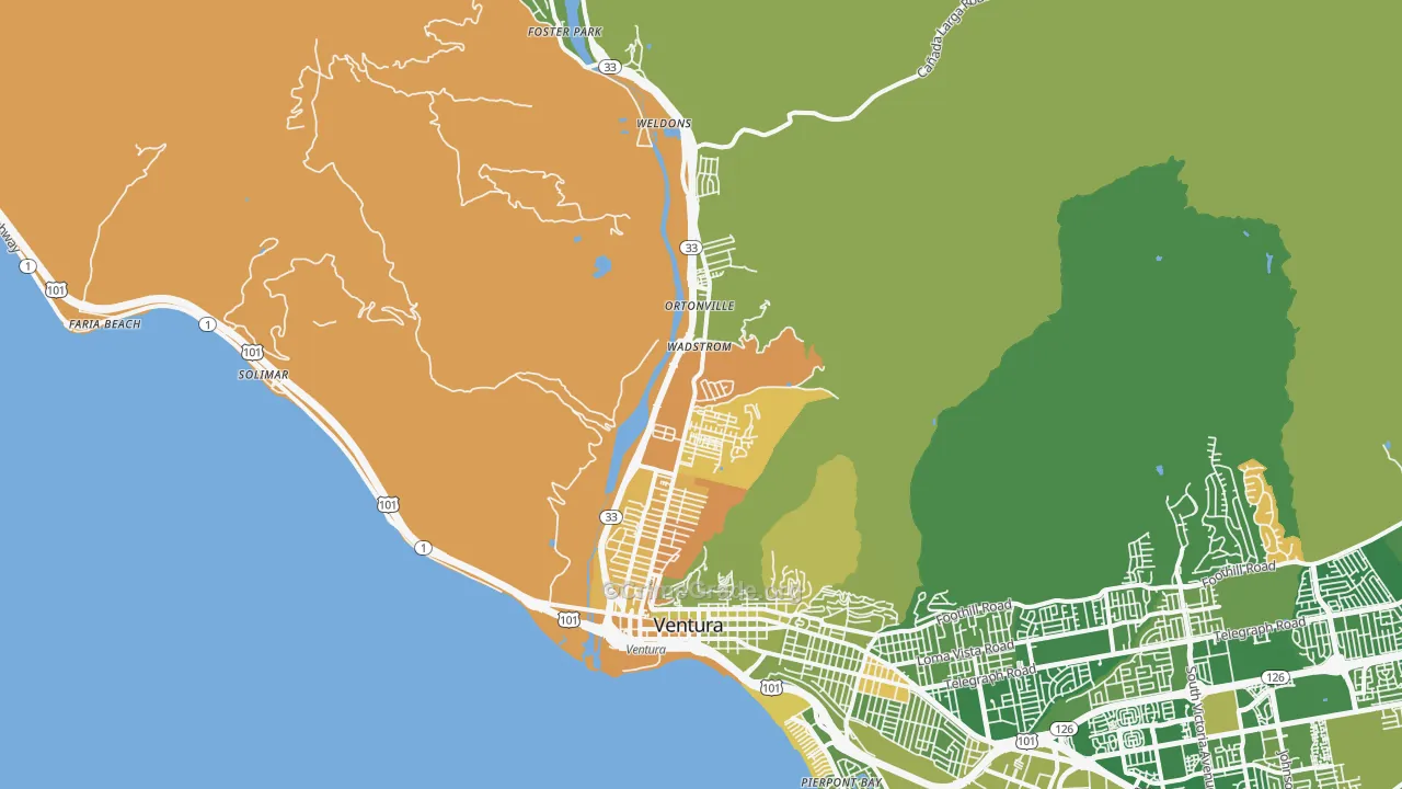 San Buenaventura, CA Map of Murder Rates