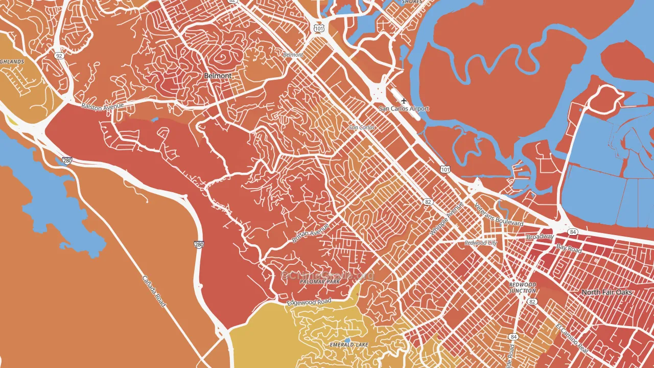 San Carlos, CA Map of Murder Rates