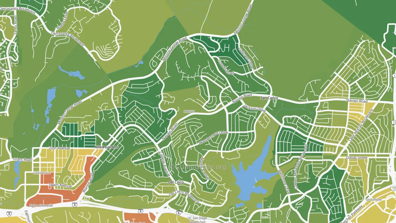 San Carlos, San Diego, CA Map of Murder Rates