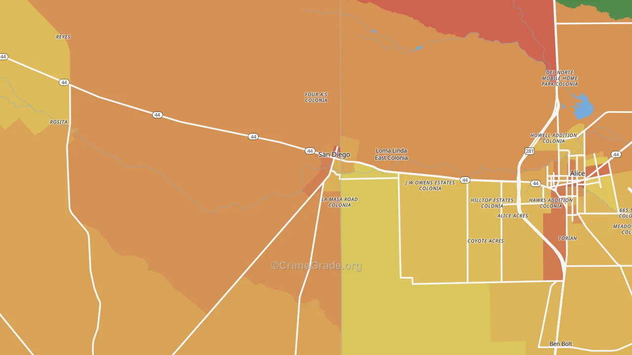 San Diego, TX Map of Murder Rates