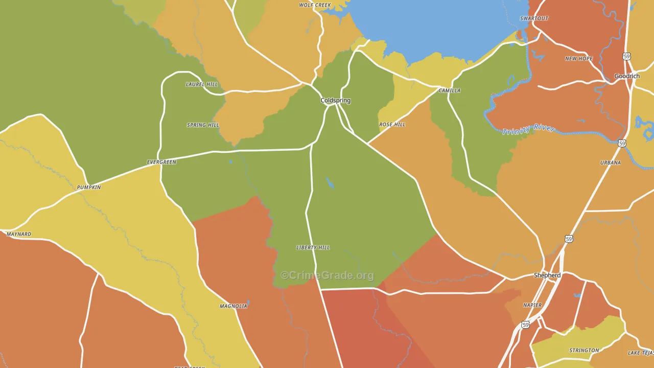 San Jacinto County, TX Map of Murder Rates