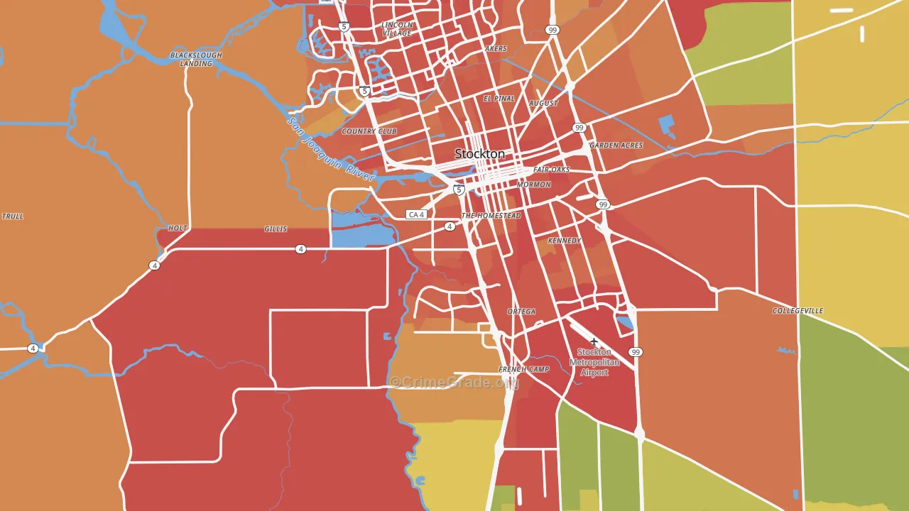San Joaquin County, CA Map of Murder Rates