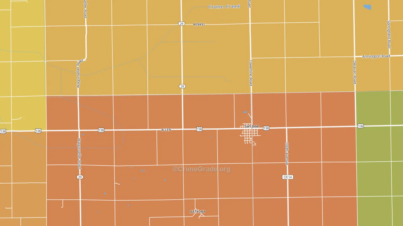 San Jose, IL Map of Murder Rates