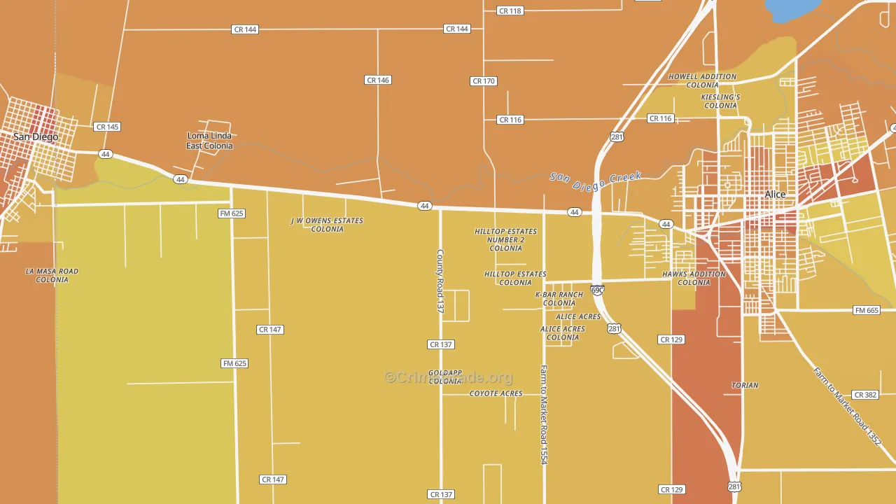 San Jose, TX Map of Murder Rates