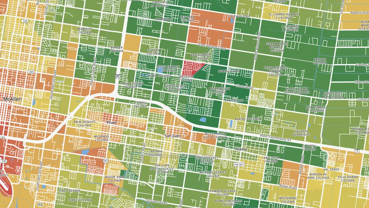 San Juan, TX Map of Murder Rates