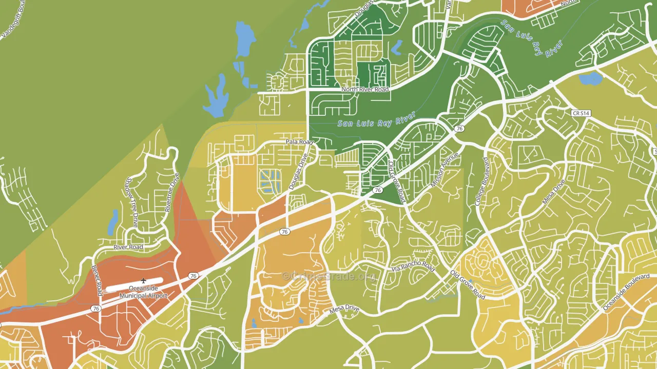 San Luis Rey, Oceanside, CA Map of Murder Rates