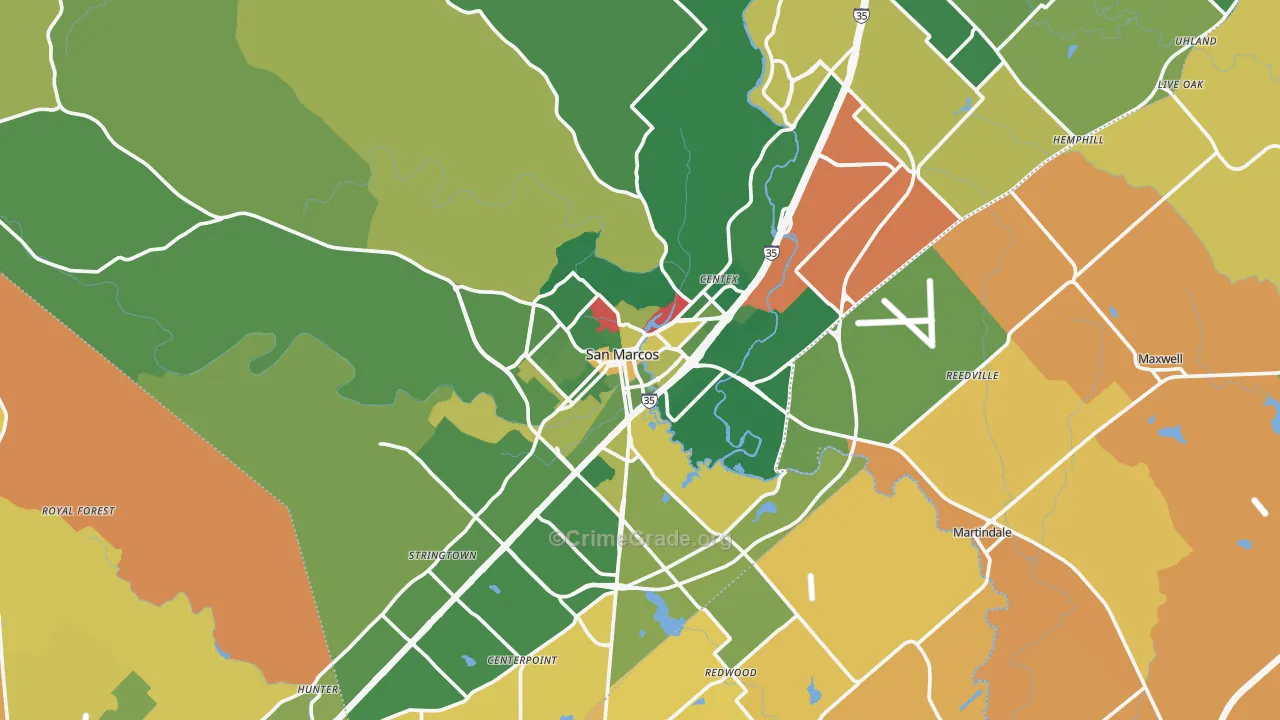 San Marcos, TX Map of Murder Rates