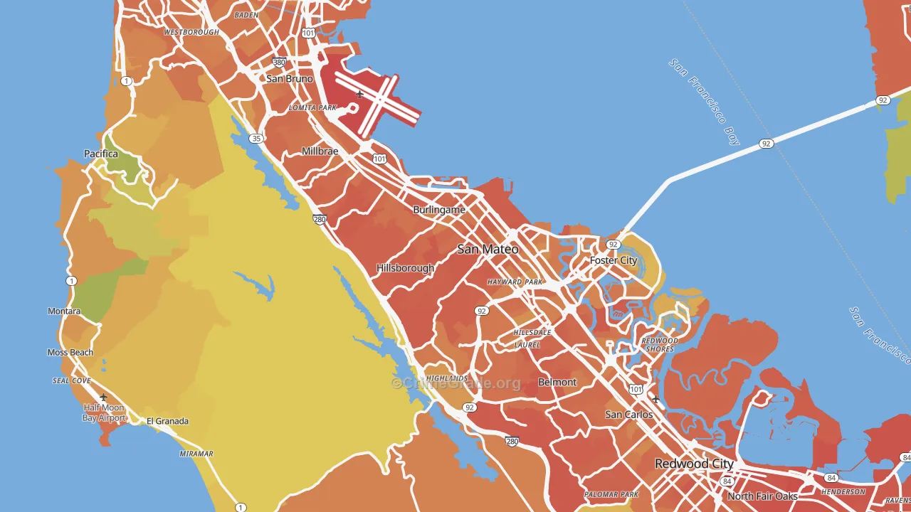 San Mateo County, CA Map of Murder Rates