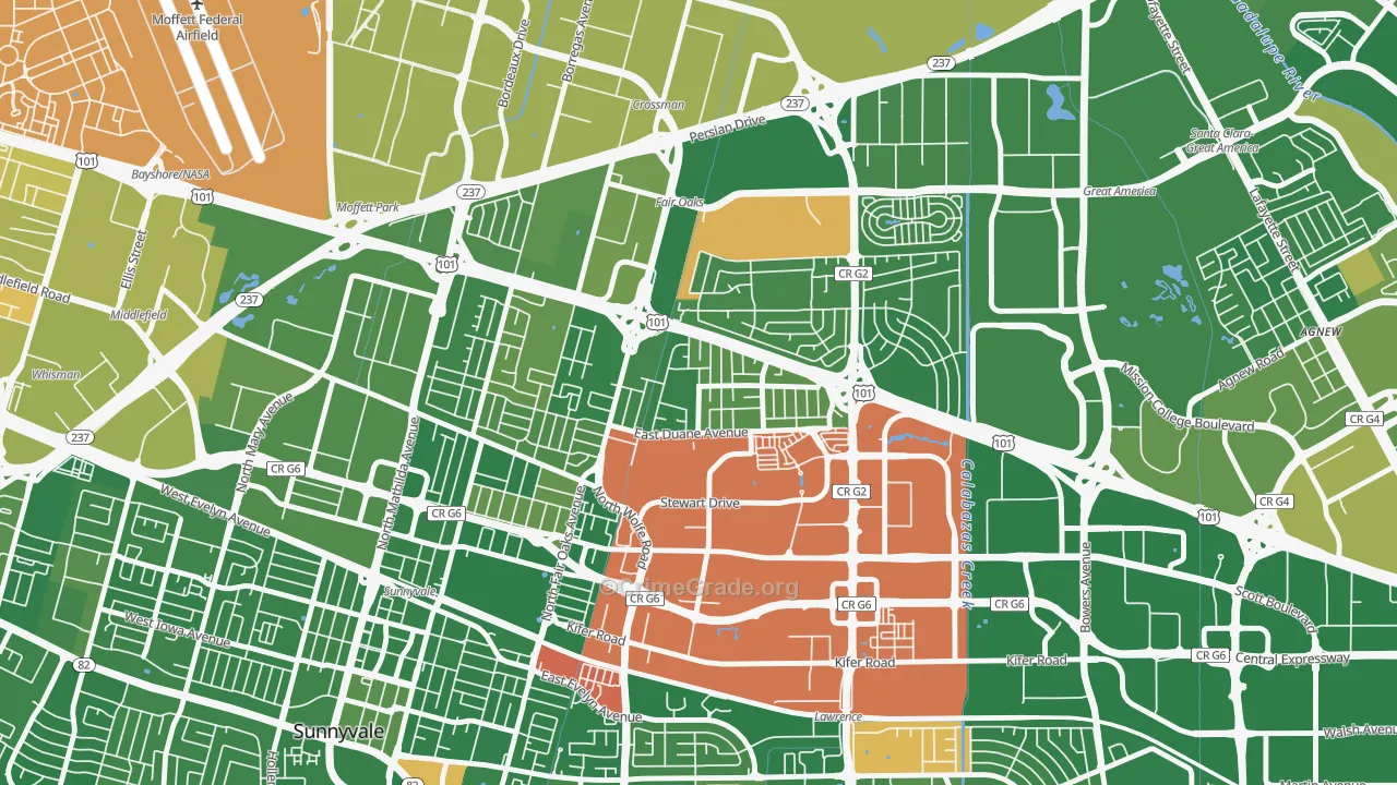 San Miguel, Sunnyvale, CA Map of Murder Rates