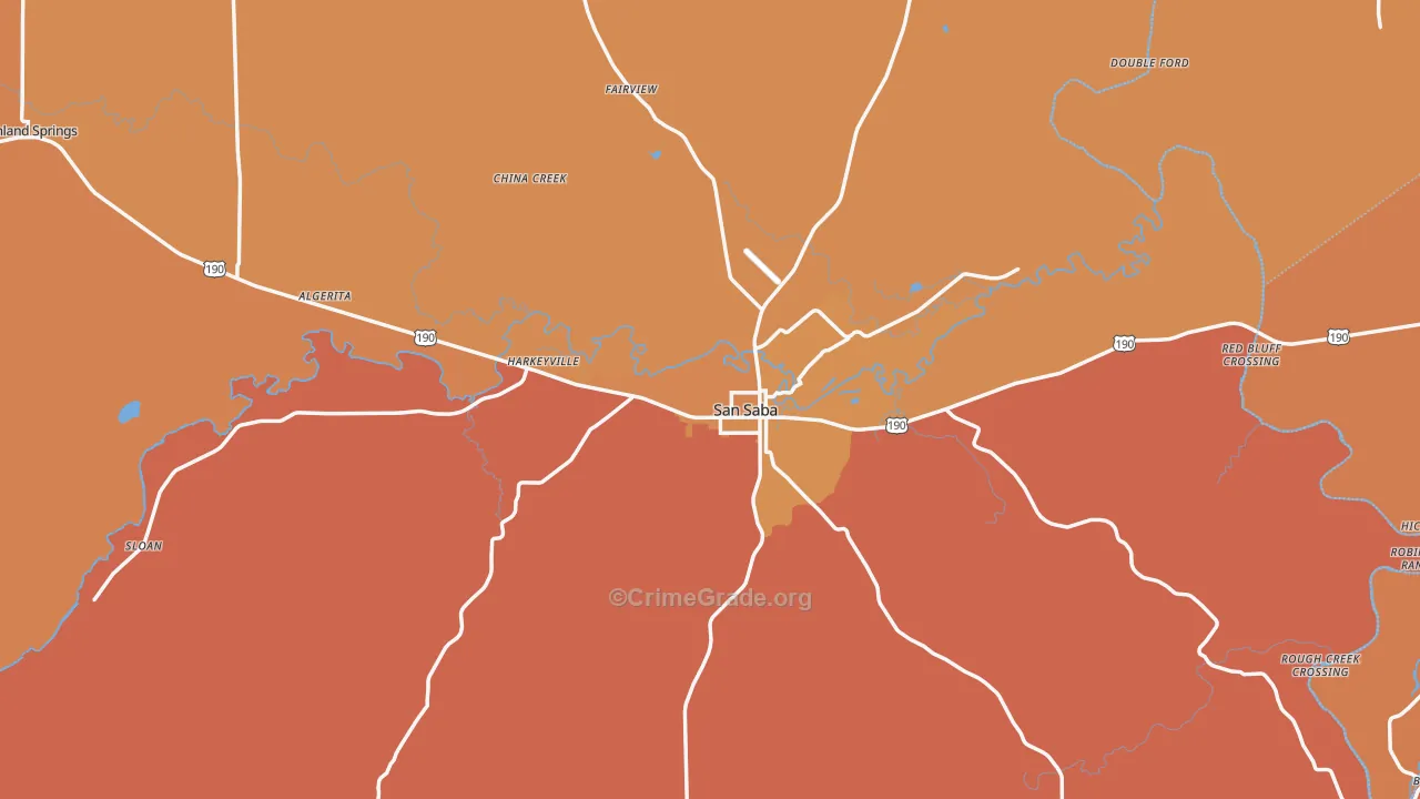 San Saba, TX Map of Murder Rates