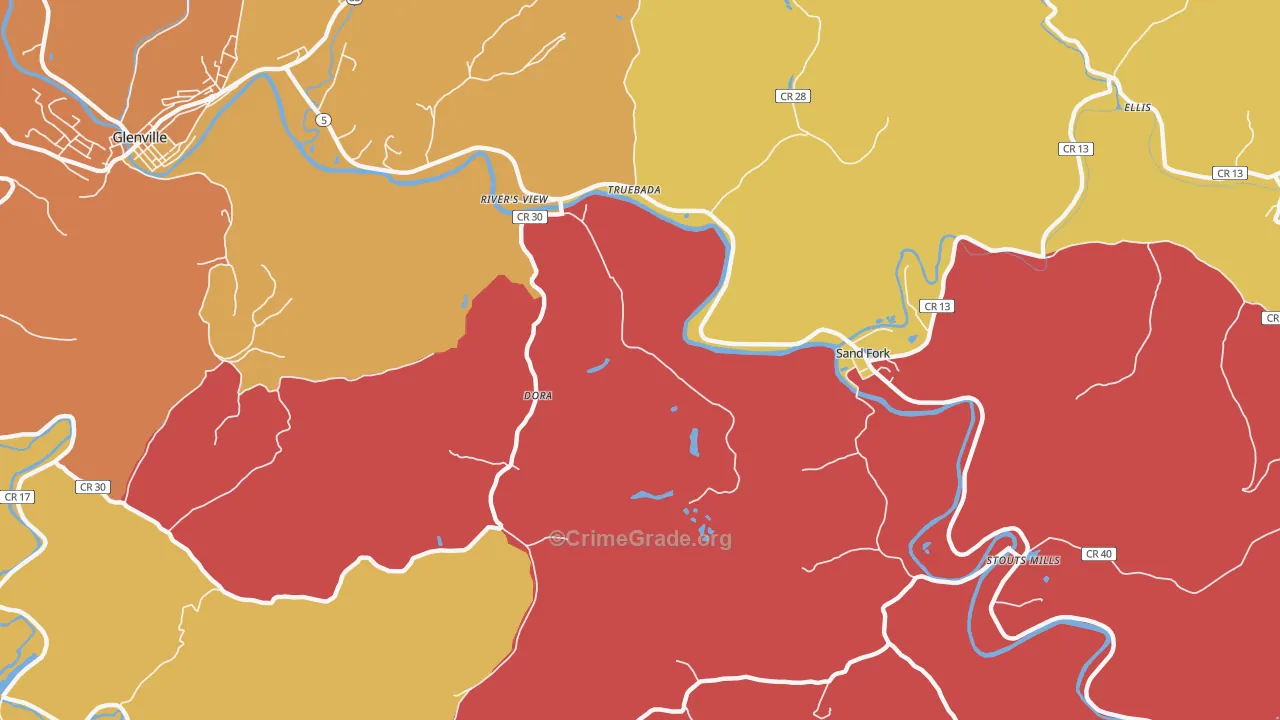 Sand Fork, WV Map of Murder Rates
