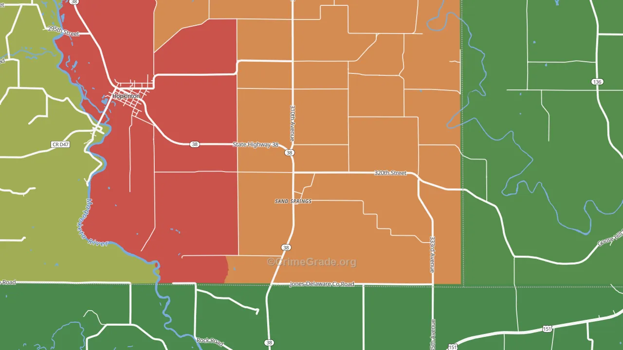 Sand Springs, IA Map of Murder Rates