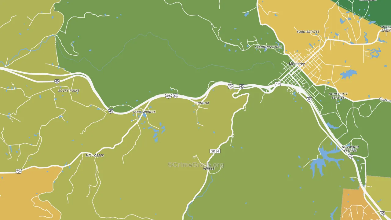 Sand Springs, TN Map of Murder Rates