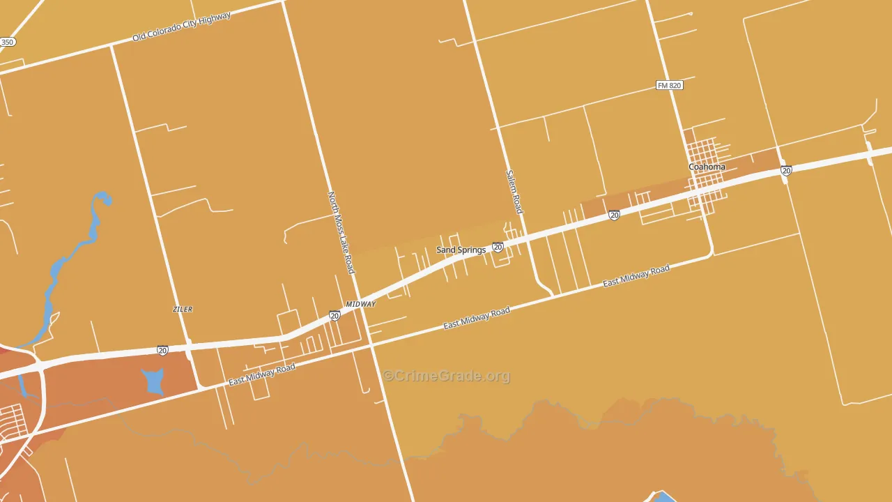 Sand Springs, TX Map of Murder Rates