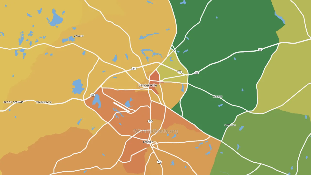 Sandersville, GA Map of Murder Rates
