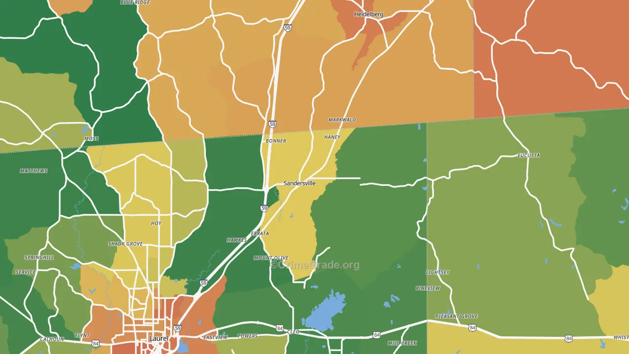 Sandersville, MS Map of Murder Rates