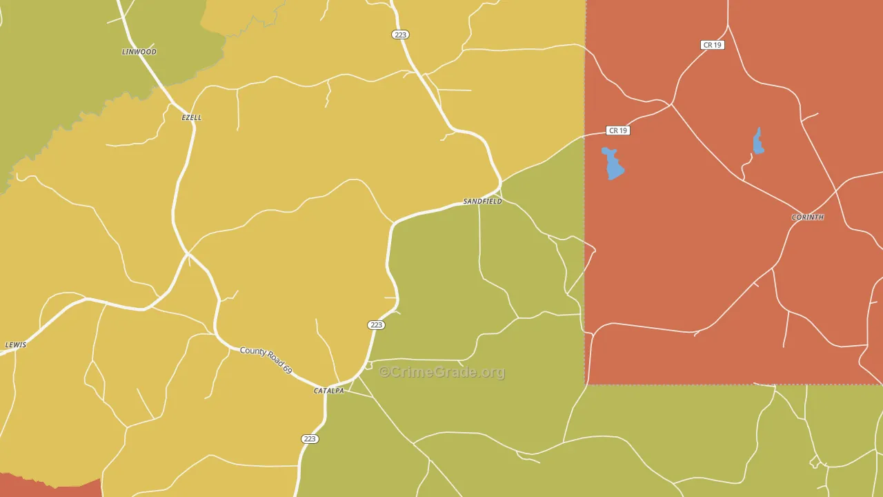 Sandfield, AL Map of Murder Rates