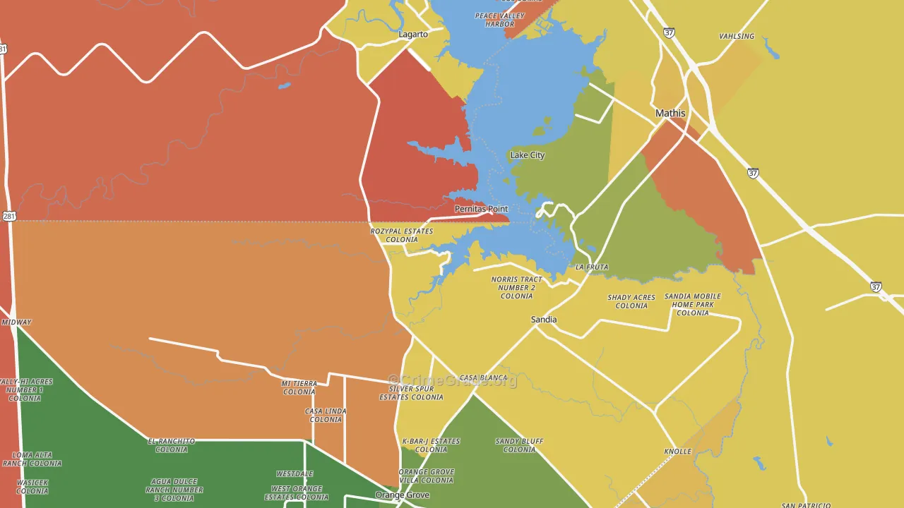 Sandia, TX Map of Murder Rates