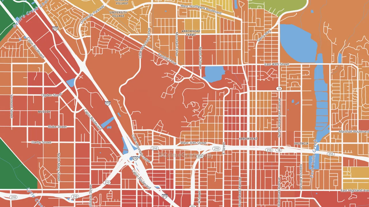 Sandin Hills, San Bernardino, CA Map of Murder Rates