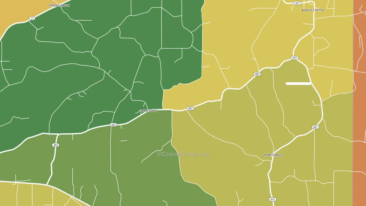 Sandtown, MS Map of Murder Rates