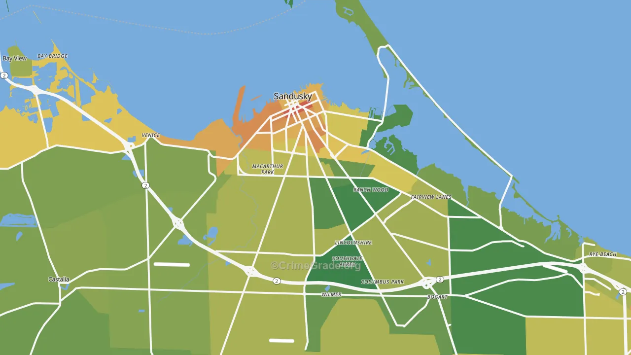 Sandusky, OH Map of Murder Rates