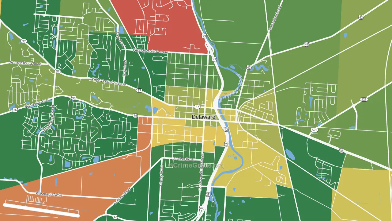 Sandusky Street Historic District, Delaware, OH Map of Murder Rates