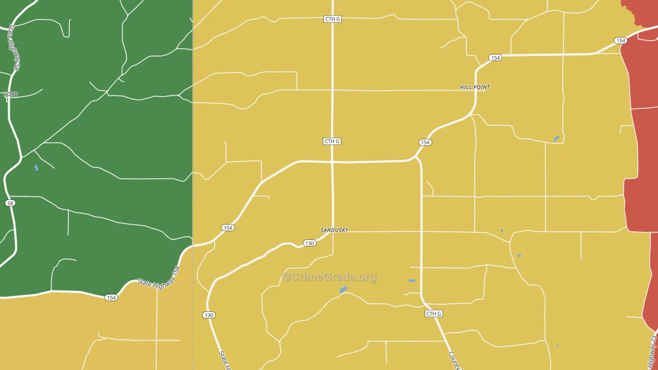 Sandusky, WI Map of Murder Rates