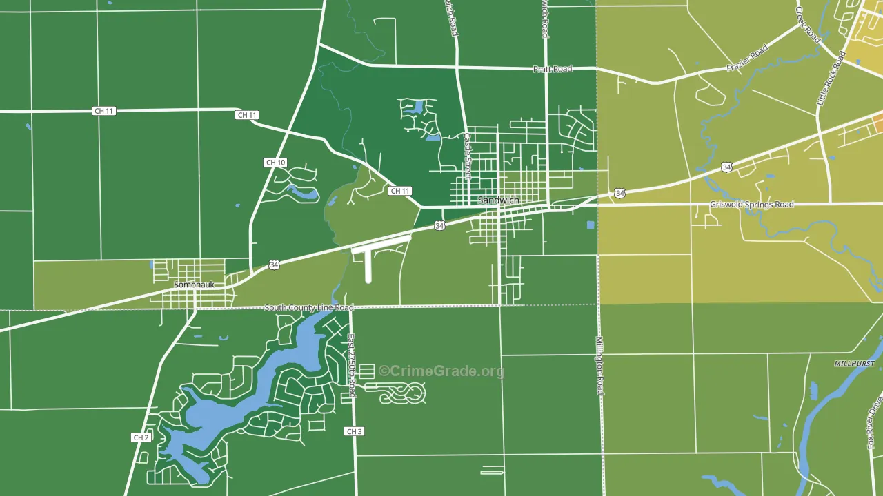 Sandwich, IL Map of Murder Rates