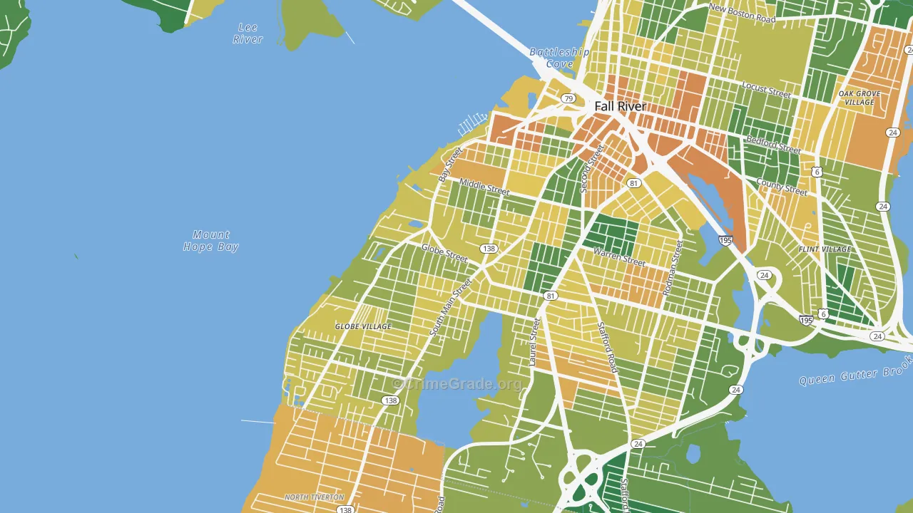 Sandy Beach, Fall River, MA Map of Murder Rates