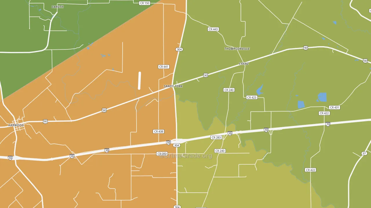 Sandy Fork, TX Map of Murder Rates